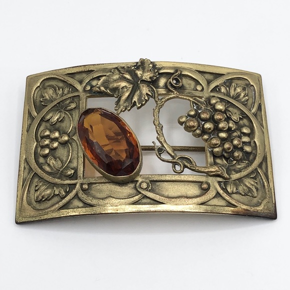 Antique Art Nouveau Glass Grape Vine Sash Pin Brooch - Picture 3 of 6